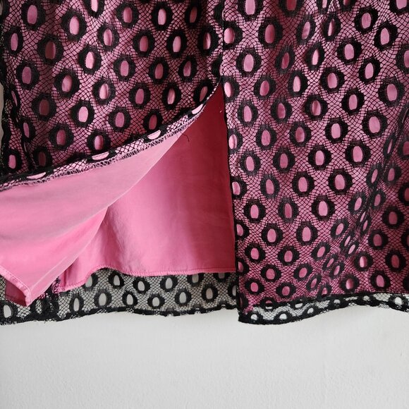 Milly of NY Pink Pencil Skirt with Black Openwork Lace - EUC - Sz 4 - Picture 10 of 16